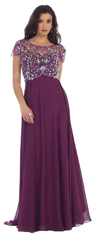 women's vintage dressesMay Queen MQ1100 Embellished Scoop A-line Evening Gown - 1 pc Eggplant in size 5XL Available