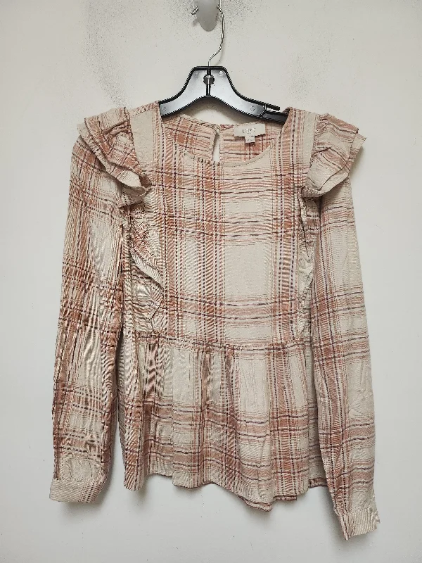 women's long sleeve tops for special occasionsTop Long Sleeve By Loft In Plaid Pattern, Size: Xs