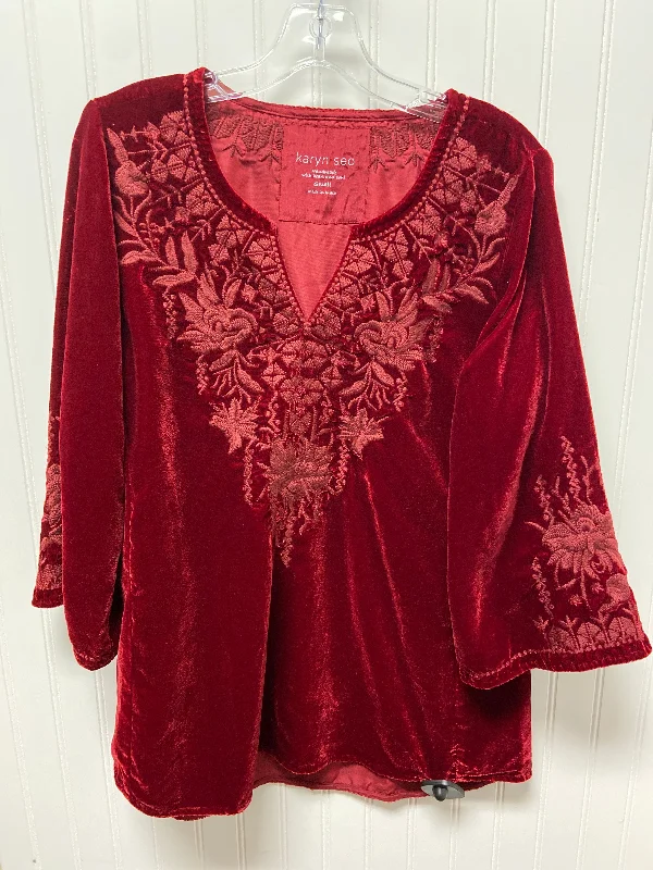 women's long sleeve tops made of silkTop Long Sleeve By Cma In Red, Size: S