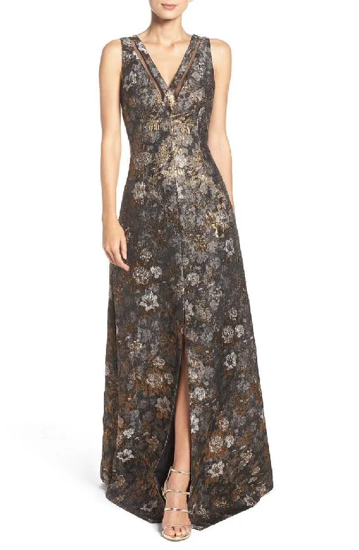 women's floral dressesAidan Mattox V-Neck Printed Jacquard Evening Dress MD1E200300