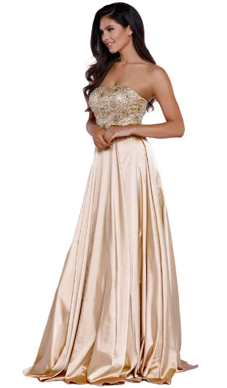 women's denim dressesNox Anabel - Metallic Embellished Strapless Evening Gown 8186SC