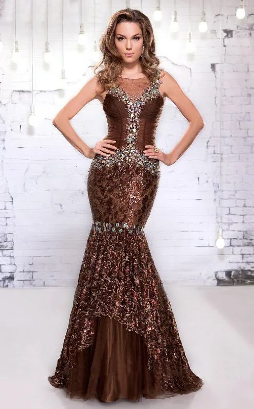 women's luxury dressesMNM COUTURE 9116 Shimmering Mermaid Evening Dress - 1 pc Brown in Size 4 Available