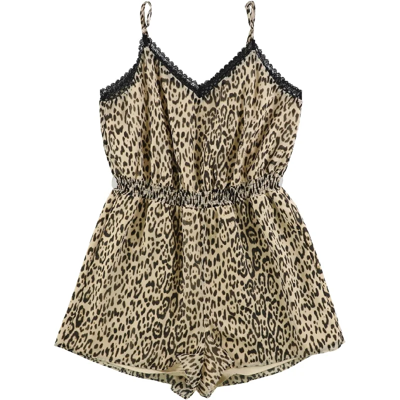 women's jumpsuits with buttonsGUESS Womens Leopard Print Romper Jumpsuit, Beige, Small