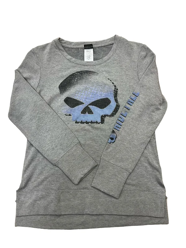 women's long sleeve tops with rufflesTop Long Sleeve By Harley Davidson In Grey, Size: S