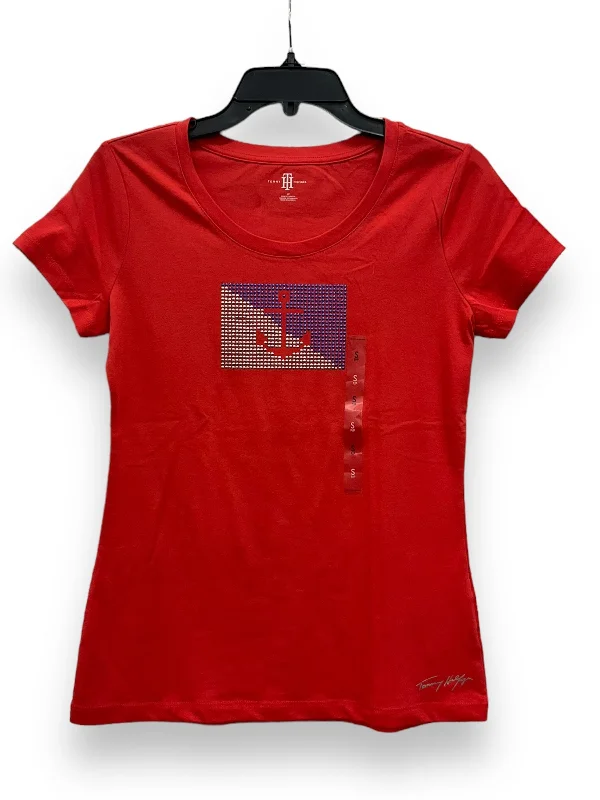 women's T-shirts for autumnRed Top Short Sleeve Basic Tommy Hilfiger, Size S