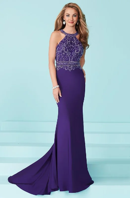 women's lace dressesTiffany Designs - Beaded Halter Trumpet Evening Gown 16224SC