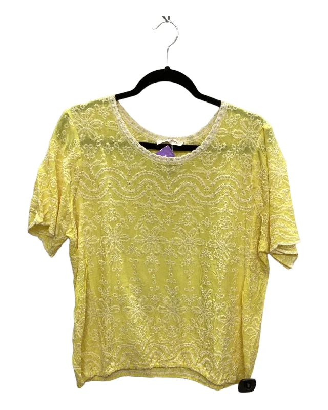 women's T-shirts with vintage stylesWhite & Yellow Top Short Sleeve Solitaire, Size Xl