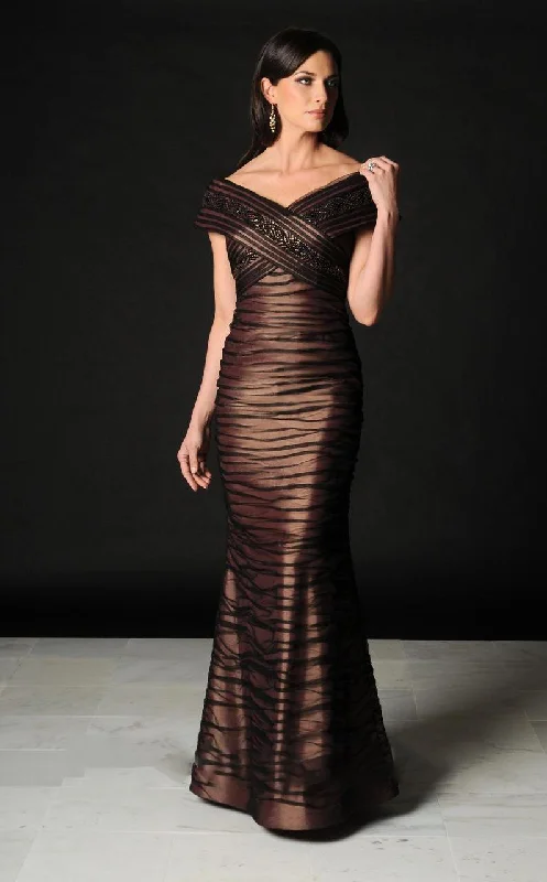 women's mini dressesAlexander by Daymor - 503 Fitted Off Shoulder Sheer Textured Evening Gown