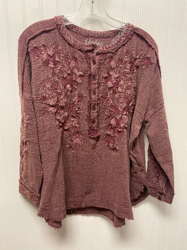 women's long sleeve tops with sheer sleevesTop Long Sleeve By Cma In Purple, Size: S