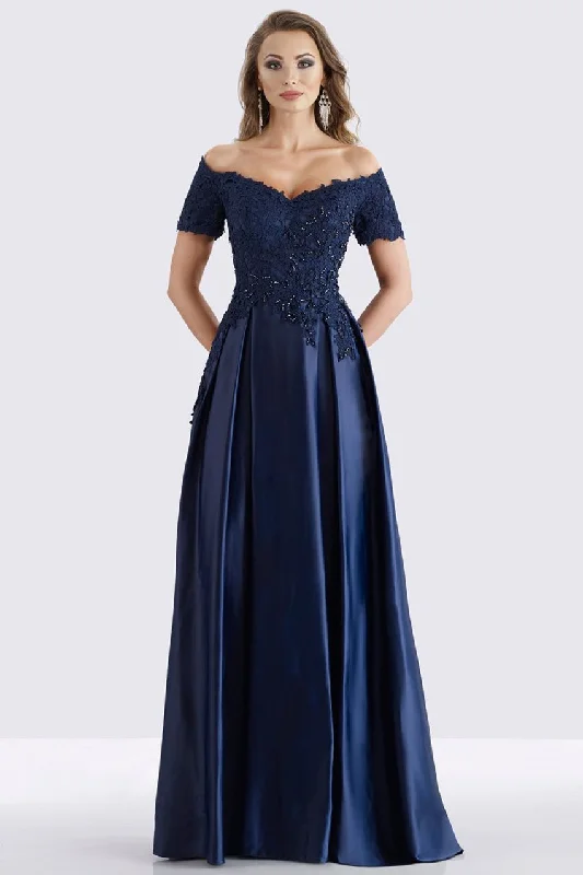 women's maternity dressesFeriani - 18657SC Off-Shoulder Embroidery Applique A-Line Evening Gown