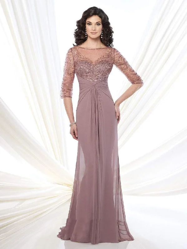 women's empire-line dressesMon Cheri - 215919SC Knotted Embellished Sheath Evening Gown