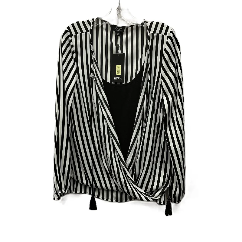 women's long sleeve tops with sheer sleevesTop Long Sleeve By Jones New York In Black & White, Size: L