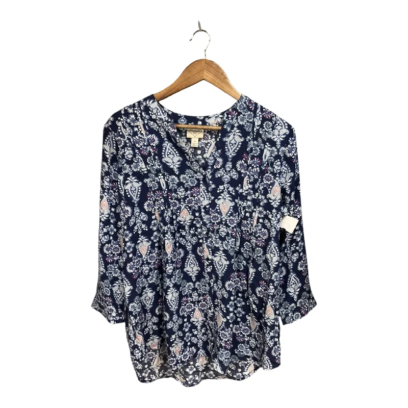 women's long sleeve tops with lace-up backsTop Long Sleeve Basic By St. John In Floral Print, Size: M