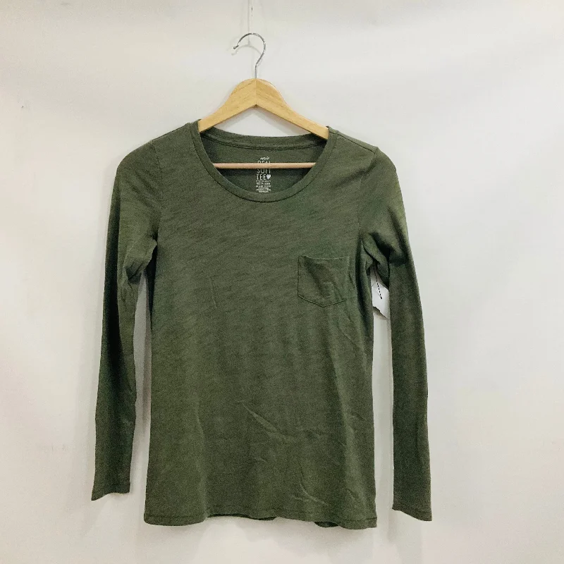 women's long sleeve tops with ribbed hemsTop Long Sleeve Basic By Aerie In Green, Size: Xs