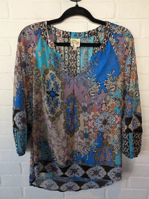 women's long sleeve tops made of cottonTop Long Sleeve By Figuero & Flower In Blue & Purple, Size: S