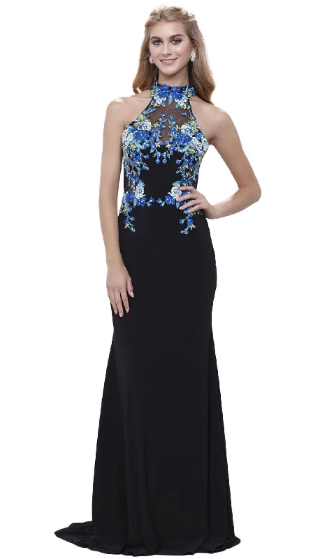 women's one-shoulder dressesNox Anabel - Laced Halter Jersey Evening Dress 8375SC