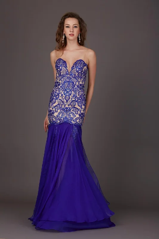 women's wrap dressesAngela & Alison - 61205 Beaded Strapless Fitted Evening Dress - 1 pc Royal Blue/Nude in Size 16 Available