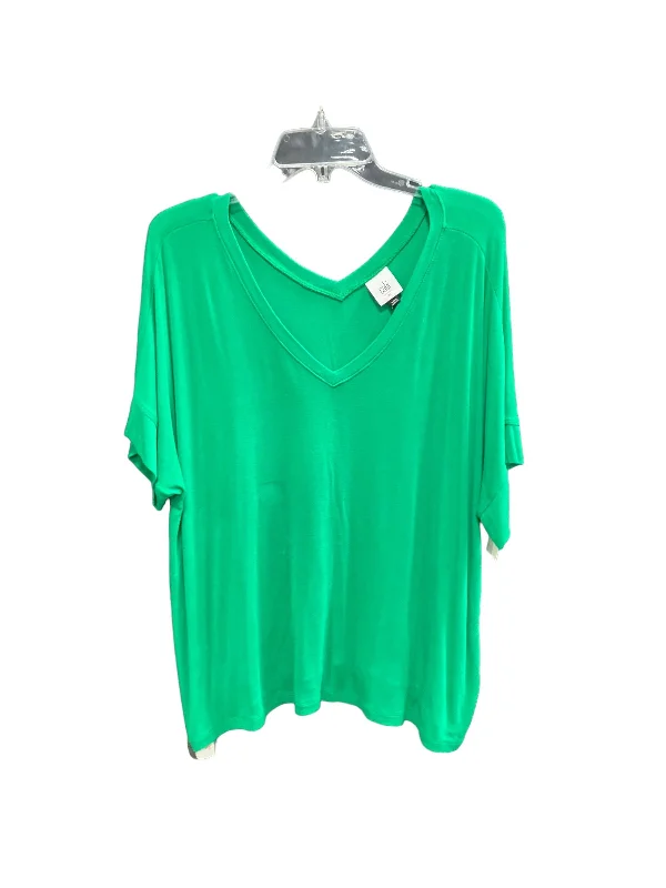 women's T-shirts with minimalist aestheticsGreen Top Short Sleeve Basic Cabi, Size M