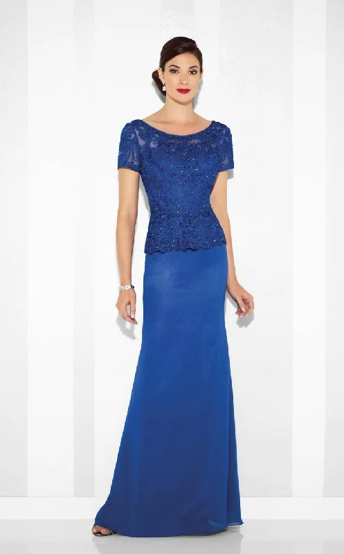 women's work dressesCameron Blake - 117609 Embroidered Short Sleeves Evening Dress - 1 Pc Royal Blue in Size 6 Available