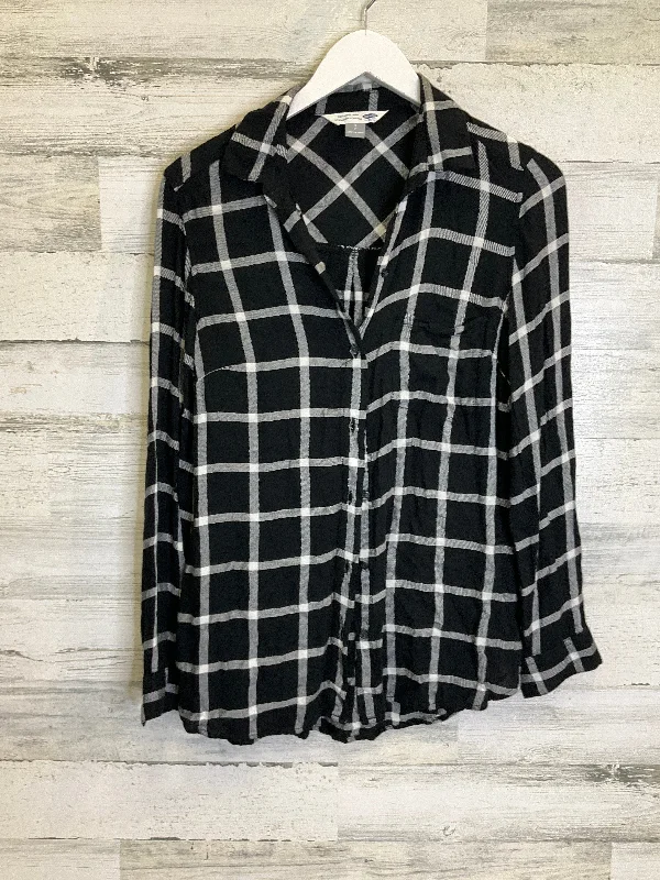 women's long sleeve tops with distressed finishesTop Long Sleeve By Old Navy In Black & White, Size: S