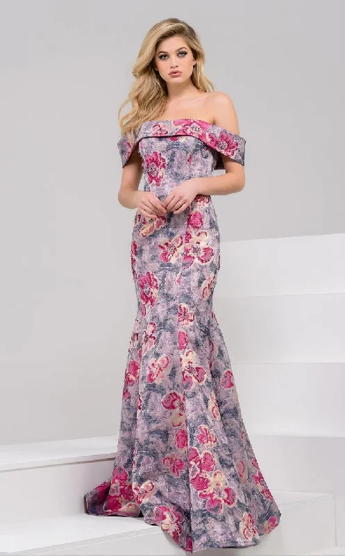 women's handmade dressesJovani Off-Shoulder Floral Print Evening Gown 49982 - 1 pc Print In Size 16 Available