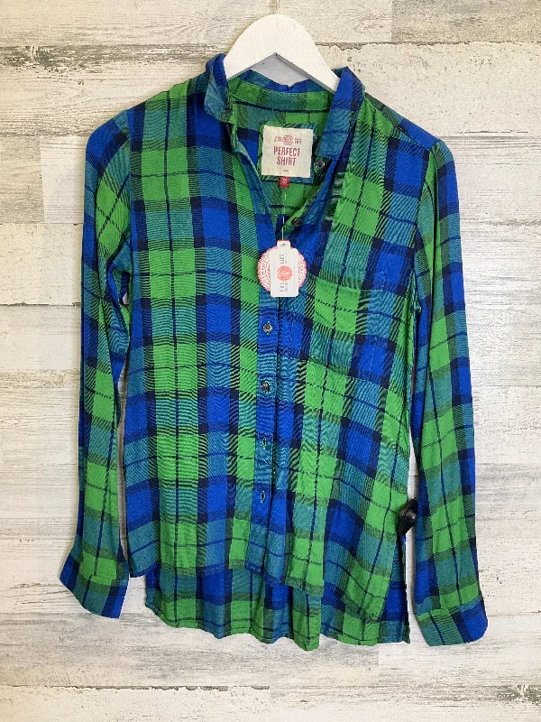 women's long sleeve tops with fleece liningTop Long Sleeve By So In Blue Green, Size: Xs