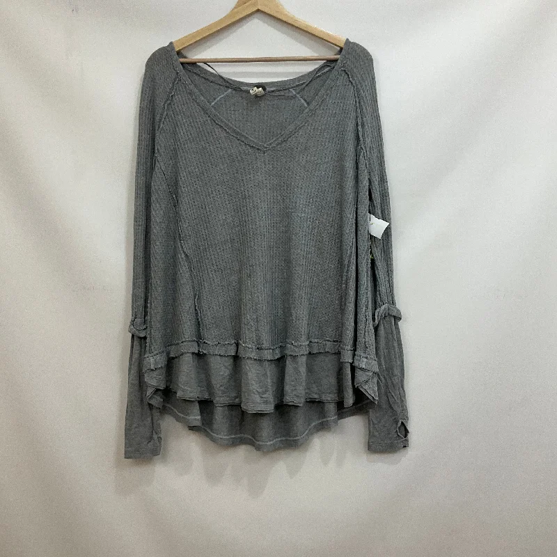 women's long sleeve tops with embroidery accentsTop Long Sleeve By We The Free In Grey, Size: S