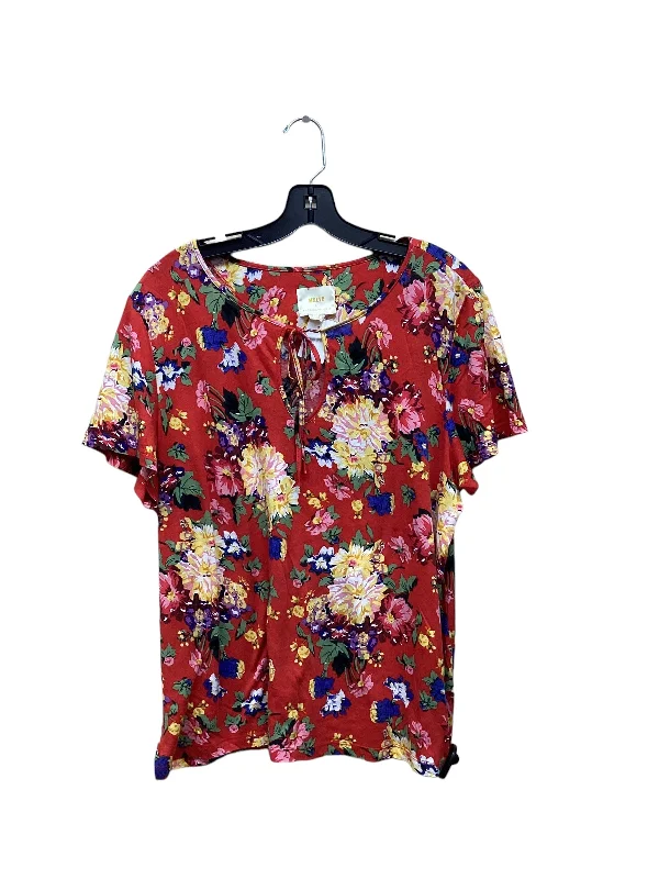 women's T-shirts with zippered closuresFloral Print Top Short Sleeve Maeve, Size Xl