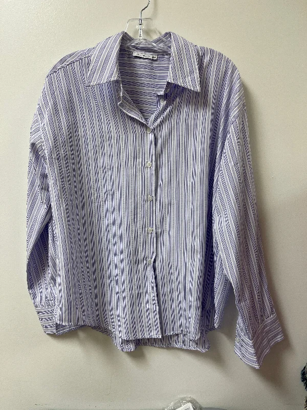 women's long sleeve tops with oversized fitsTop Long Sleeve By Staccato In Purple & White, Size: L