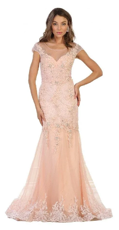 women's apple-shaped body dressesMay Queen - Cap Sleeve Rhinestone Embellished Evening Gown RQ7521 - 1 pc Ivory in Size 18 Available