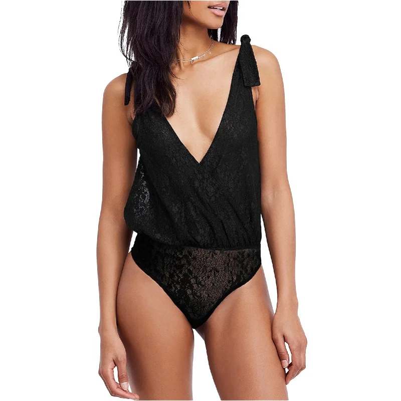 women's jumpsuits for machine-washable fabricsFree People Womens Plunging Thong Bodysuit Jumpsuit, Black, X-Small