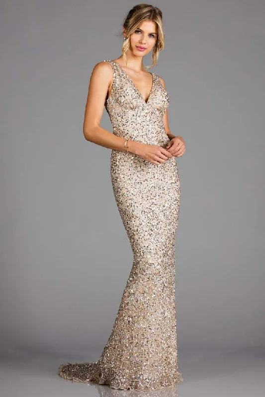 women's midi dressesSCALA - 48883SC Sequin Embellished Sheath Evening Gown