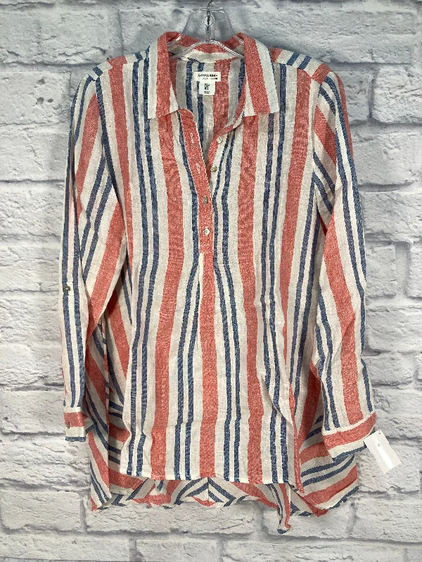 women's long sleeve tops for travelTop Long Sleeve By Artisan Ny In Blue & Red & White, Size: S