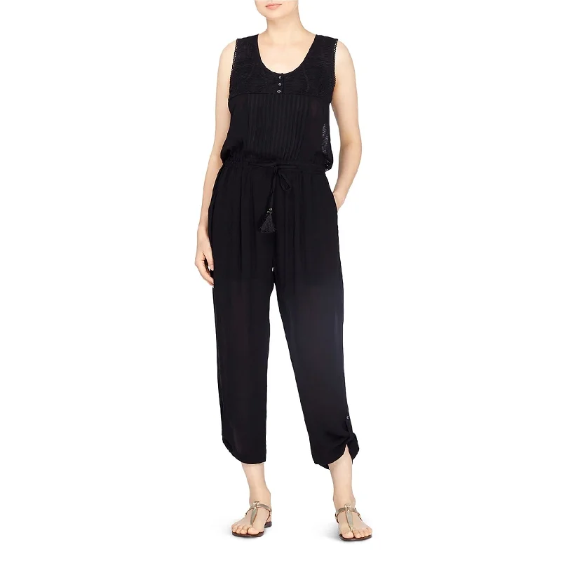 women's wide-leg jumpsuitsCatherine Malandrino Womens Embroidered Jumpsuit, Black, X-Large