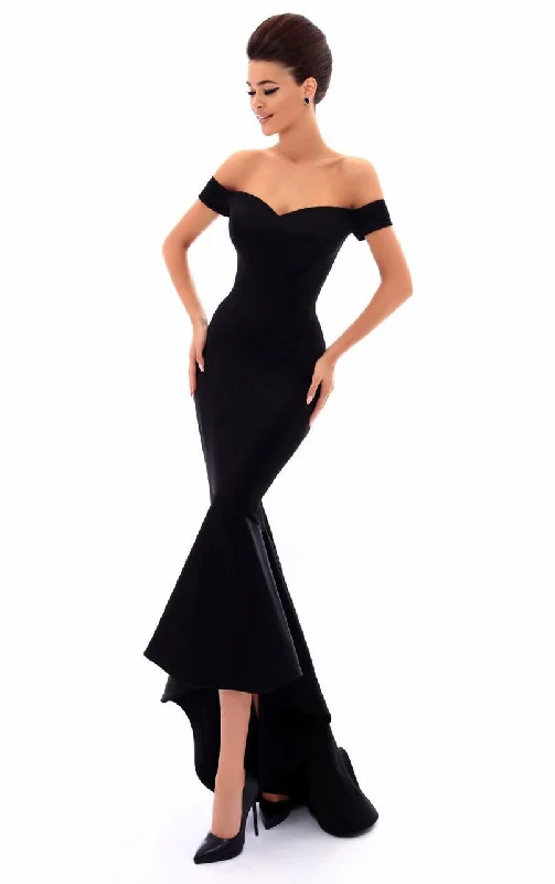 women's maxi dressesTarik Ediz Off Shoulder High Low Mermaid Evening Gown 50284 - 1 pc Sax In Size 6 Available