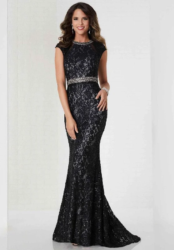 women's stretchy dressesTiffany Designs - Classy Lace Jewel Neckline Evening Dress 46118SC