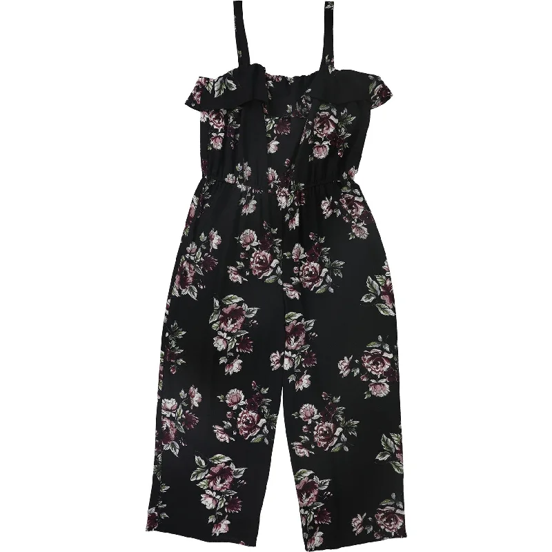 women's glam jumpsuitsNo Boundaries Womens Floral Jumpsuit, Black, 3XL