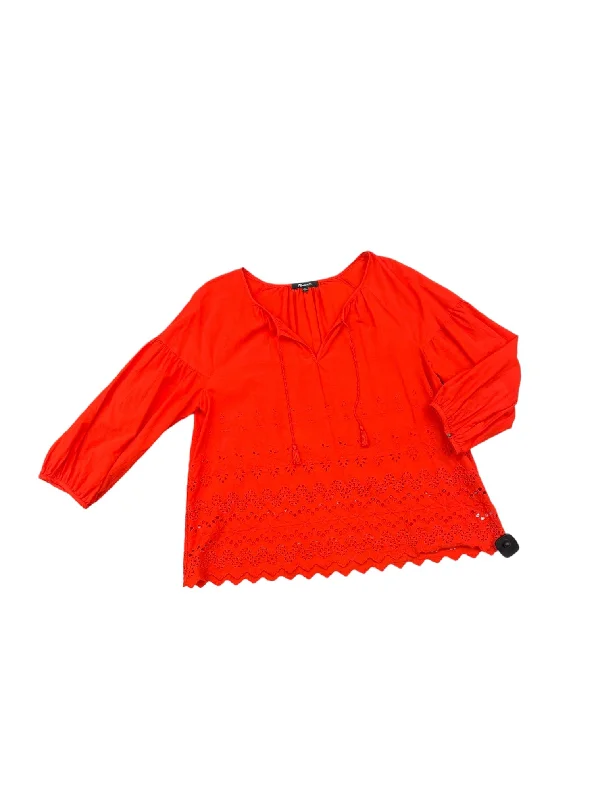 women's long sleeve tops with cold-shoulder designsTop Long Sleeve By Madewell In Orange, Size: L