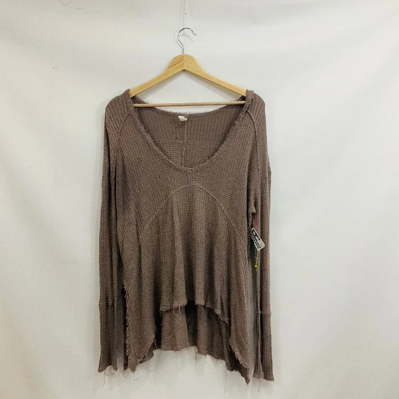 women's long sleeve tops with bleach-splatter designsTop Long Sleeve By Free People In Taupe, Size: Xs