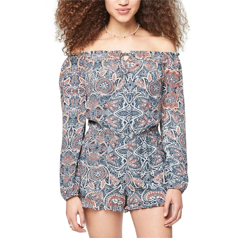 women's jumpsuits for minimalist fashionAeropostale Womens Printed Romper Jumpsuit, Blue, Small