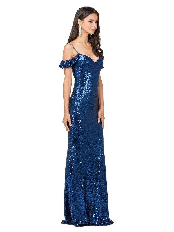 women's mother of the bride dressesDancing Queen Fitted Sequined Draped Straps Evening Gown - 1 pc Navy In Size M Available