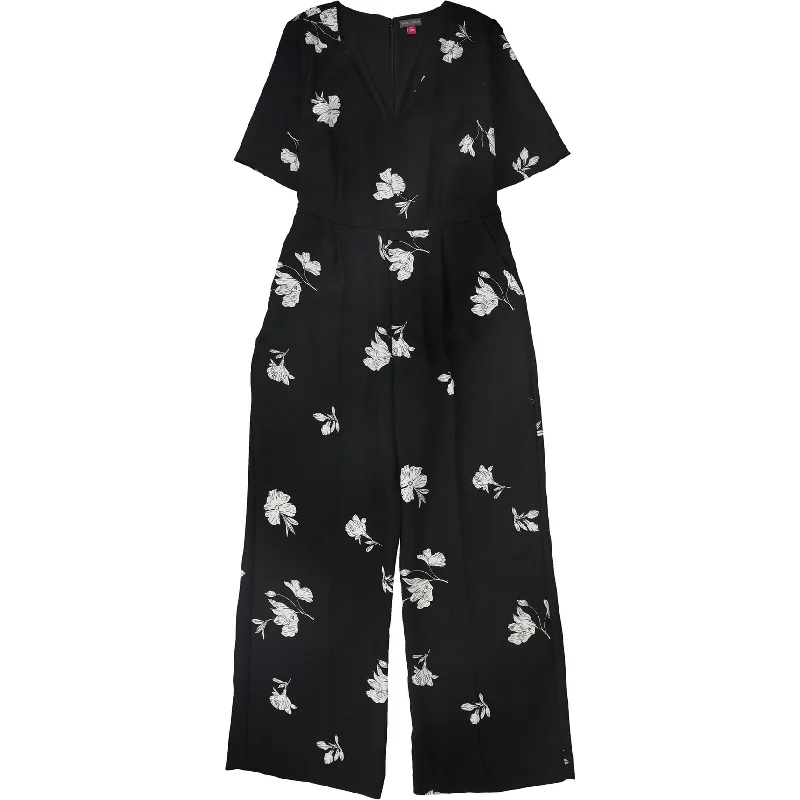 women's jumpsuits with buttonsVince Camuto Womens Tossed Flowers Jumpsuit, Black, 12