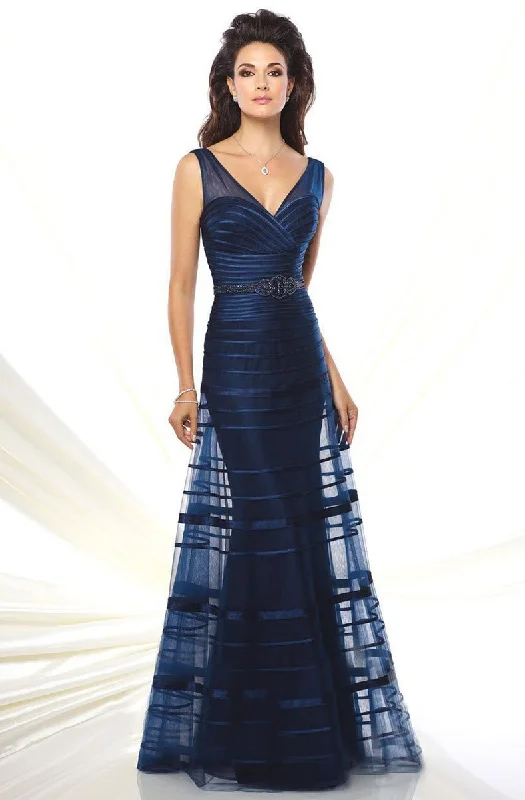 women's one-shoulder dressesMon Cheri - 116936SC V-Neck Tulle Striped Evening Gown