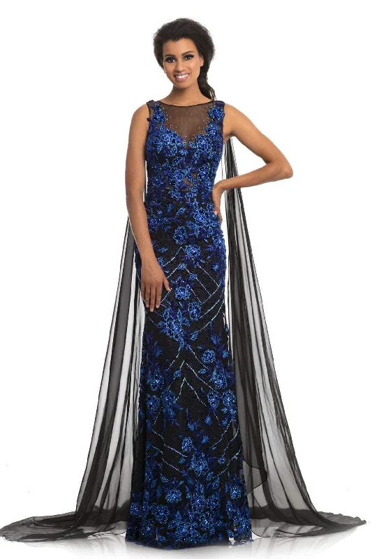 women's versatile dressesJohnathan Kayne - Embroidered Velvet Cape Evening Dress 9085SC