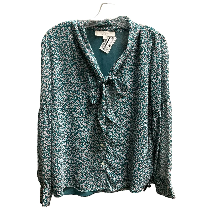 women's long sleeve tops with ribbon tiesTop Long Sleeve By Loft In Floral Print, Size: S