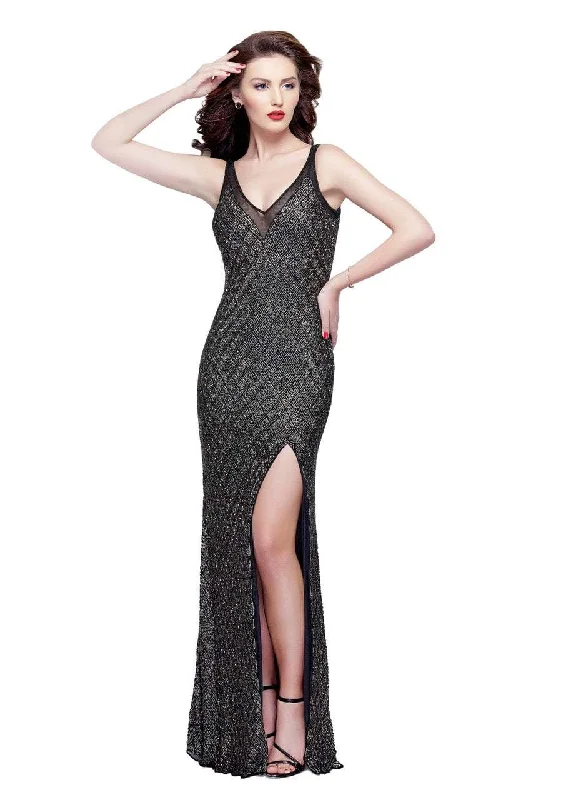 women's statement dressesPrimavera Couture - Illusion V Neck Beaded Evening Gown 3017SC