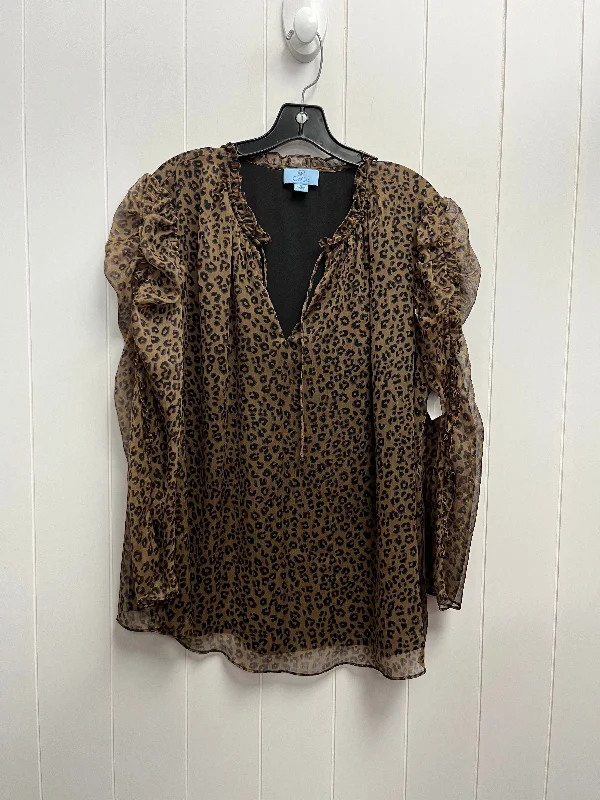 women's long sleeve tops with curvy cutsTop Long Sleeve By Cece In Animal Print, Size: 1x