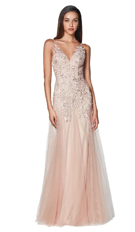 women's tall dressesCinderella Divine - CJ503 Lace Appliqued Trumpet Evening Dress