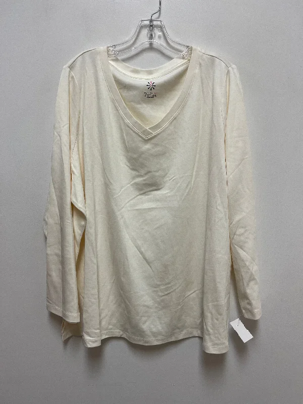 women's long sleeve tops with lace-up backsTop Long Sleeve By Isaac Mizrahi Live Qvc In Cream, Size: 3x