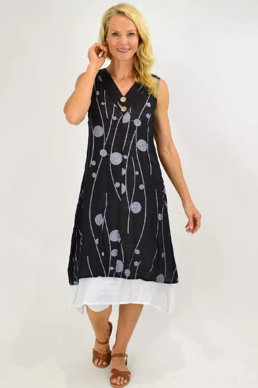 women's coats for minimalist aestheticsSleeveless Black Debs Dots Overlay Tunic Dress